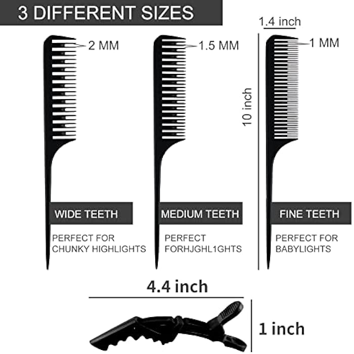 3 Sizes Highlighting Comb Set With Pastel Alligator Clips Weaving Styling With Rat Tail Comb Teasing Hair Color Comb Heat Resistant For Hair Salon Barber Home(PA66 Black) - Image 2